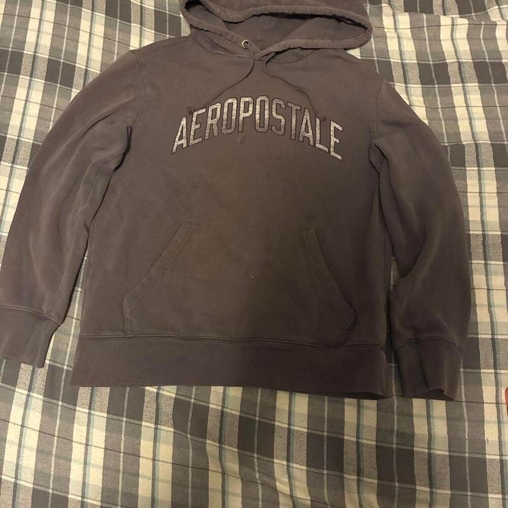 Aeropostale Men's Grey and Brown Hoodie